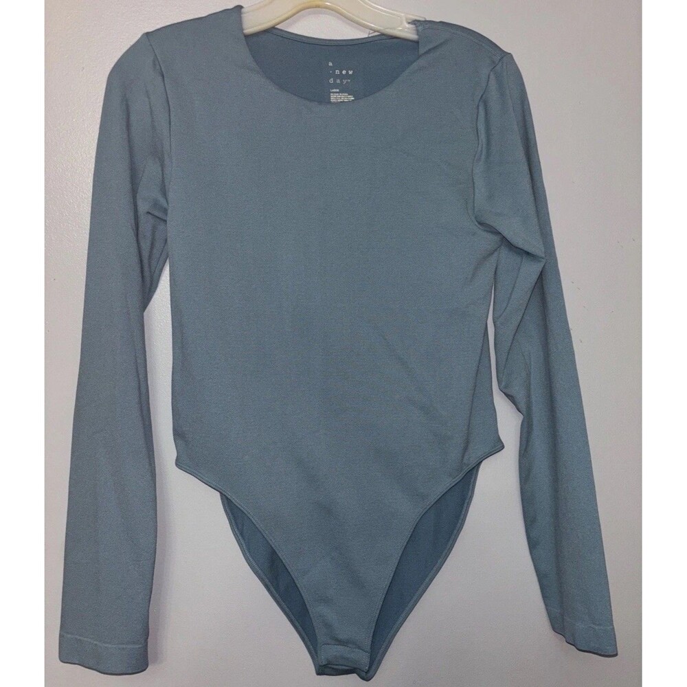 A New Day Women's Long Sleeve Green Bodysuit Stretch Size Large